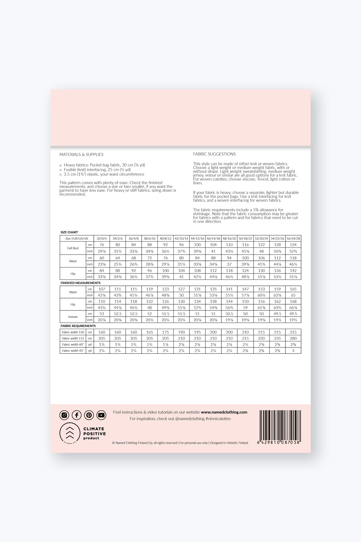 PDF Named Clothing Pattern- Ninni Elastic Waist Culottes