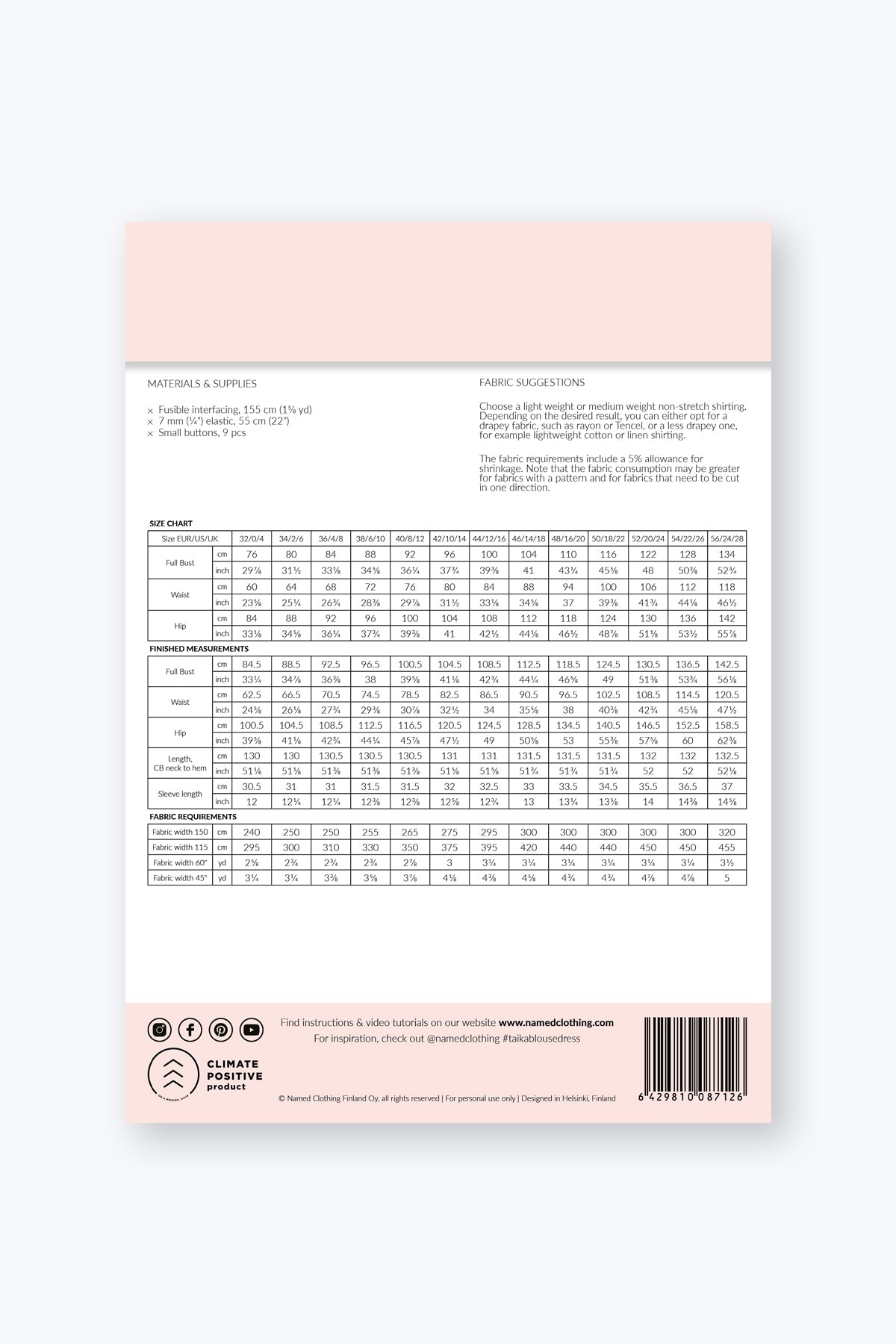 PDF Named Clothing Pattern- Taika Blouse Dress