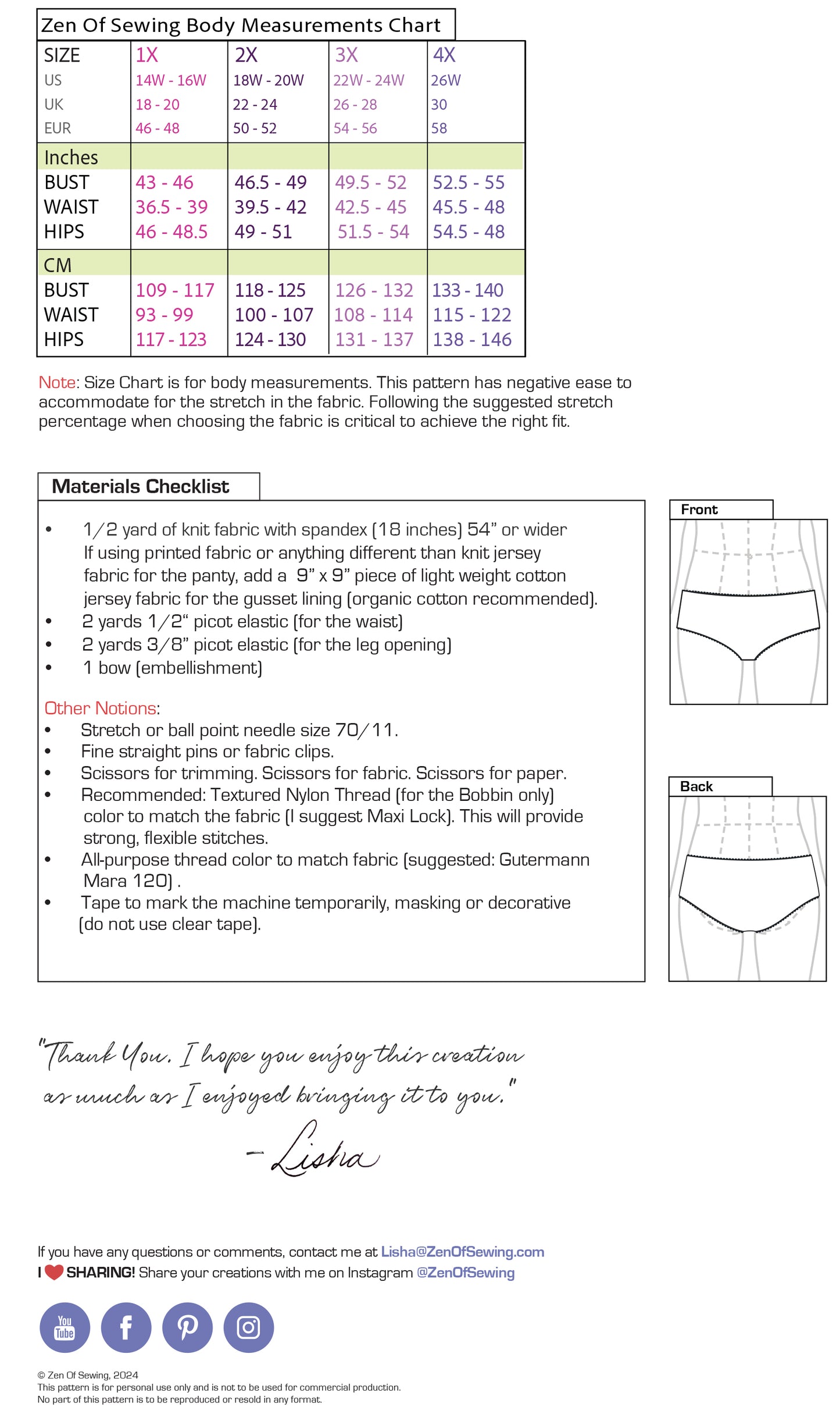 PDF "Anna" Hipster Panty Sewing Pattern, Plus Sizes 1X-4X