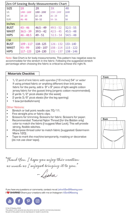 PDF "Anna" Hipster Panty Sewing Pattern, Plus Sizes 1X-4X
