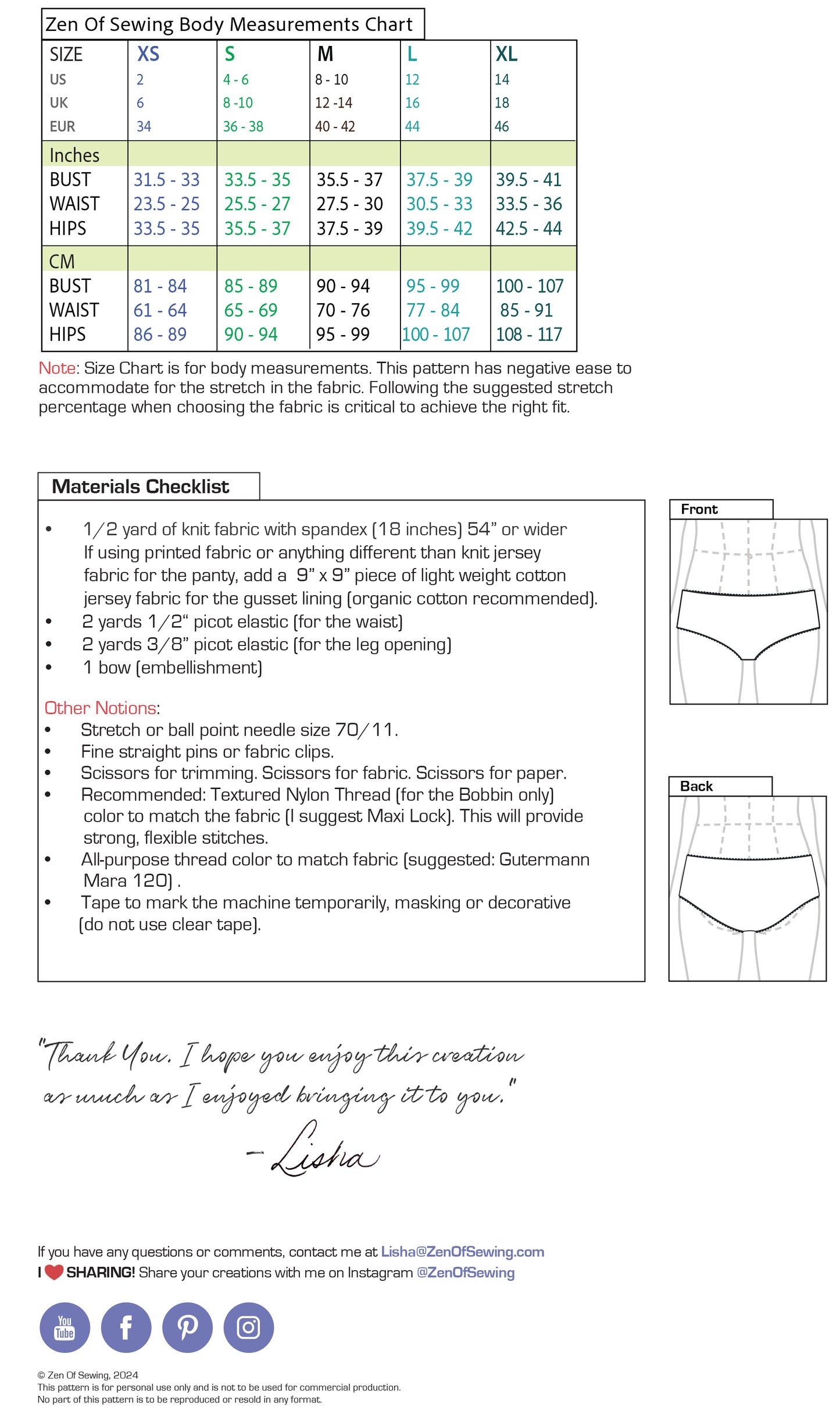 PDF "Anna" Hipster Panty Sewing Pattern, Missy Sizes XS-XL