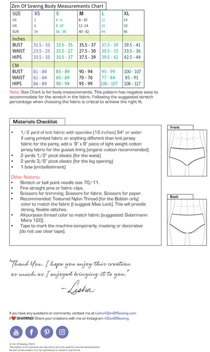 PDF "Anna" Hipster Panty Sewing Pattern, Missy Sizes XS-XL